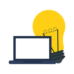 flat design computer and lightbulb  icon vector illustration