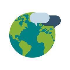 flat design earth globe and conversation bubble icon vector illustration