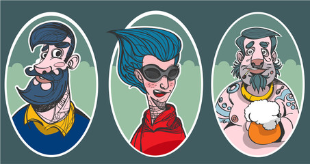 Cartoon charactes: two guys and girl