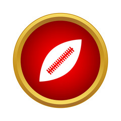 Professional rugby ball icon in simple style in red circle. Sport symbol