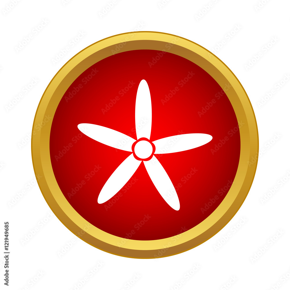 Poster propeller icon in simple style in red circle. flight and spare parts symbol