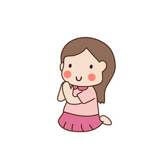 Girl sitting salute vector illustration. Isolated on white background.