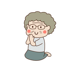 An elderly woman sitting salute vector illustration. Isolated on white background.