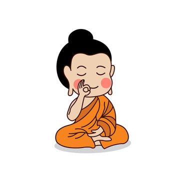Sitting Buddha with the right hand raising vector illustration. Isolated on white background.