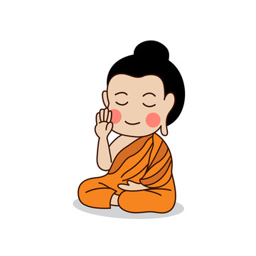 Sitting Buddha with the right hand raising vector illustration. Isolated on white background.