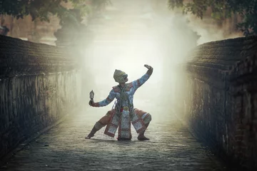 Papier Peint photo autocollant Bangkok Khon est l& 39 art dramatique de la danse traditionnelle du classique thaïlandais masqué, cette performance est l& 39 épopée du Ramayana