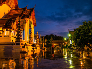 Fototapeta na wymiar Scenic Temple at Sunset, Wat Suthat, Bangkok, Thailand