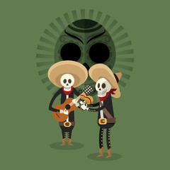 mariachi skeleton with mexican culture related icons image vector illustration