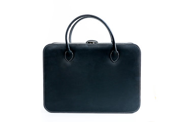 Black leather handbag isolate on white background