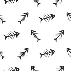 Fishbone monochrome seamless vector pattern. Black and white chaotic fish bone textile pattern design.