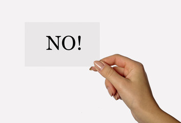 Blank card in woman hand isolated on white background