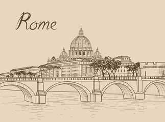 Obraz premium Rome cityscape with St. Peter's Basilica. Italian city famous la