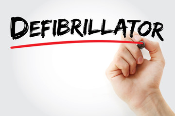 Hand writing Defibrillator with marker, concept background