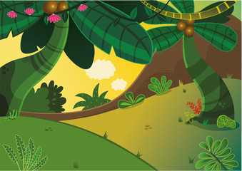 Fototapeta premium Cartoon Tropical Forest