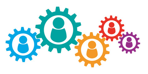 Teamwork dargestellt als Zahnräder