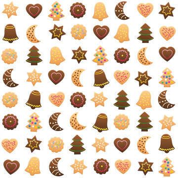 Christmas Cookies Variety Pattern. Isolated vector illustration on white background.