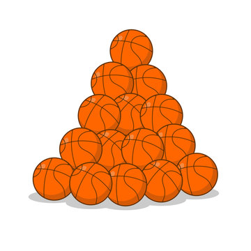 Pile of basketball ball. many of orange balls. Sports accessory