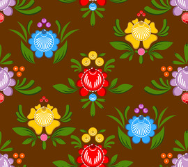 Gorodets painting seamless pattern. Floral ornament. Russian nat