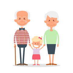 Senior people happy leisure time with granddaughter. Happy Grandparents with little granddaughter. Vector illustration