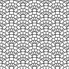 Vector seamless texture. Modern abstract background. Monochrome geometrical pattern with repeating circular tiles.