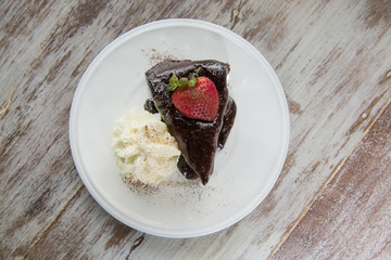 Chocolate cake with strawberry topping