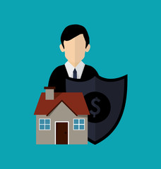 shield and house with insurance services related icons image vector illustration