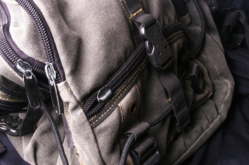 Fototapeta na wymiar pockets in the backpack