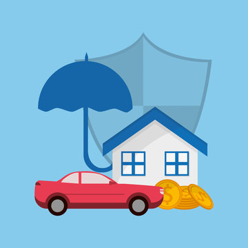 house car shield umbrella with money insurance services related icons image vector illustration