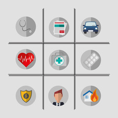 grid with insurance services and broker related icons image vector illustration