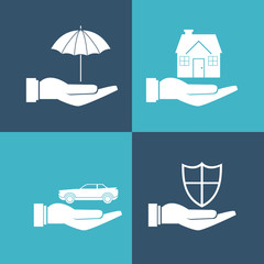sheltering hands with insurance services related icons image vector illustration