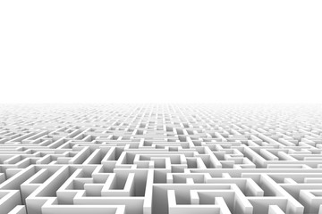 huge white maze structure blends into the background (3d illustration)