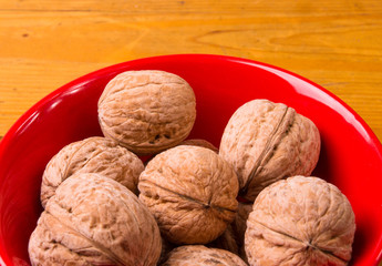 walnuts in red plate