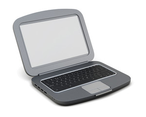 Black open laptop on white background. 3d rendering