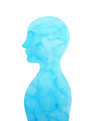 blue human head free and relax mind, abstract watercolor painting