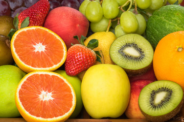 Naklejka na ściany i meble Nutritious fresh fruits and vegetables background