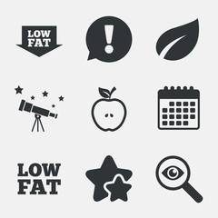 Low fat icons. Diets and vegetarian food signs.