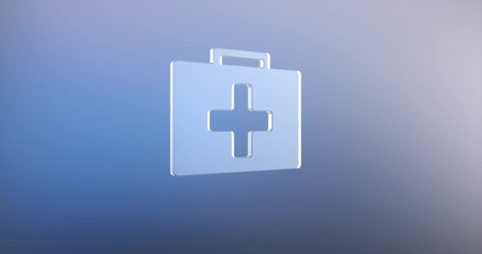 Animated First Aid Medical Kit Glass 3d Icon Loop Modules for edit with alpha matte
