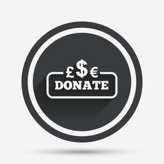 Donate sign icon. Multicurrency symbol.