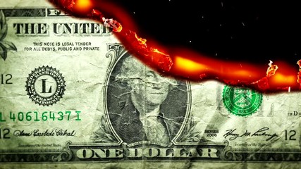 Dollar bill USA money burning in flames