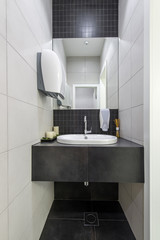 Handbasin and mirror in toilet