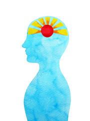 sun shine in human head abstract thought watercolor painting illustration design