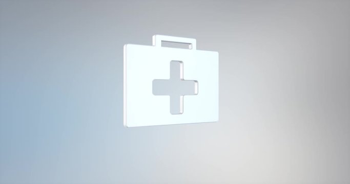 Animated First Aid Medical Kit White 3d Icon Loop Modules for edit with alpha matte
