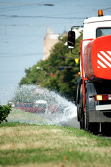 Machine is watering the lawn