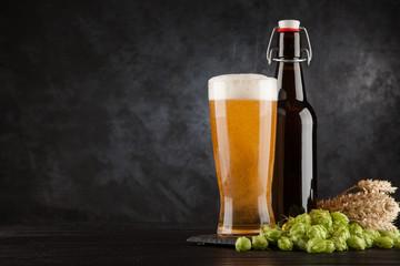 Beer glass on dark background