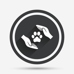 Obraz premium Protection of animals sign icon. Hands.
