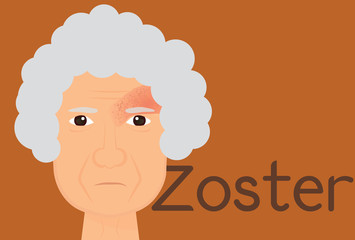 Old woman suffering from shingles. Herpes zoster illustration.