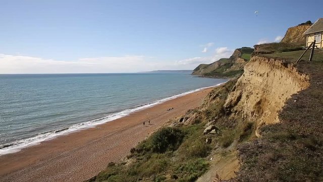 Dorset Jurassic coast beach Eype England uk small village south of Bridport with hang glider