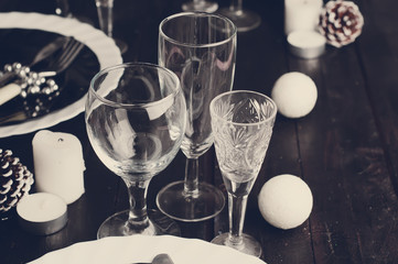 Christmas table setting. Toned photo