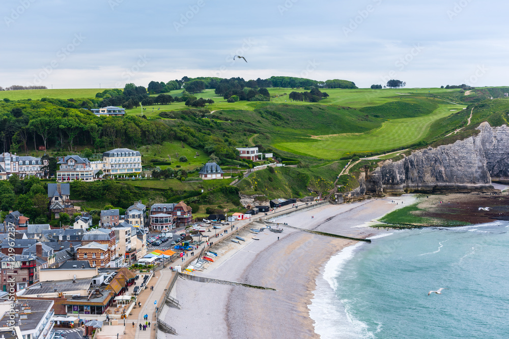 Wall mural View to Etretat, France from above