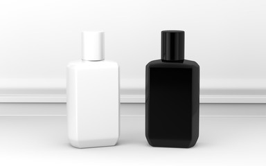 Black and White cosmetic edge angle bottle 3d rendering